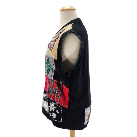 Vintage Victoria Jones Womens 2X Vest Christmas Patchwork Knit Sweater Retro - Picture 3 of 10